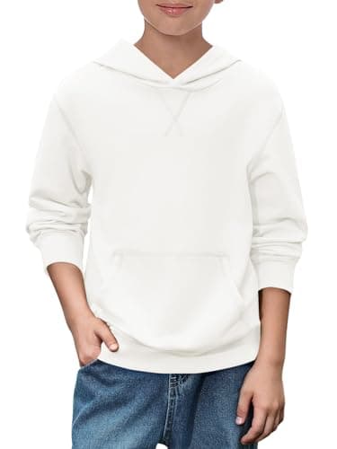 Haloumoning Boys' Fashion Hoodies Kids Long Sleeve Hooded Sweatshirts with Pocket 5-14Y White
