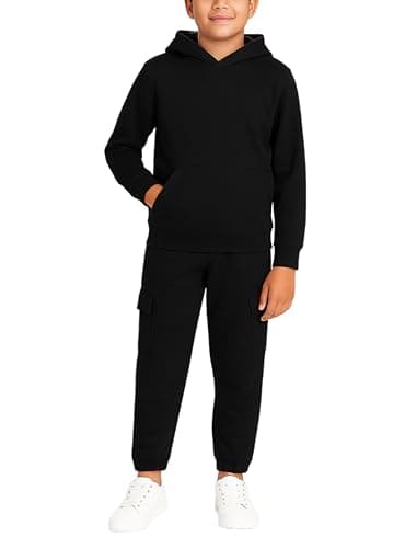 Quad Seven Boys Sweat Suit Set - 2 Piece Soft Fleece Pullover Hoodies and Athletic Cargo Jogger Sweatpants for Boys (5-18), Size 16-18, Black