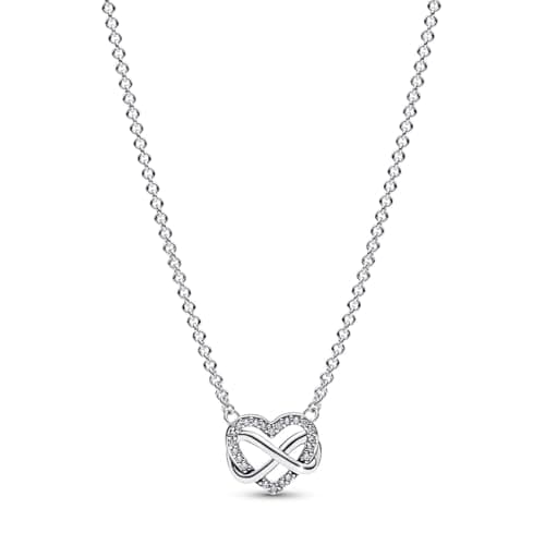 PANDORA Sparkling Infinity Heart Collier Necklace - 3 Adjustable Lengths - Stunning Jewelry for Women - Sterling Silver with Clear Cubic Zirconia - 19.7"
