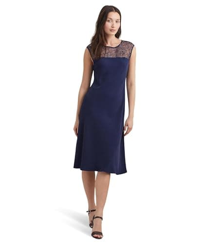 Lauren Ralph Lauren Women's Georgette Sleeveless Cocktail Dress Refined Navy 12