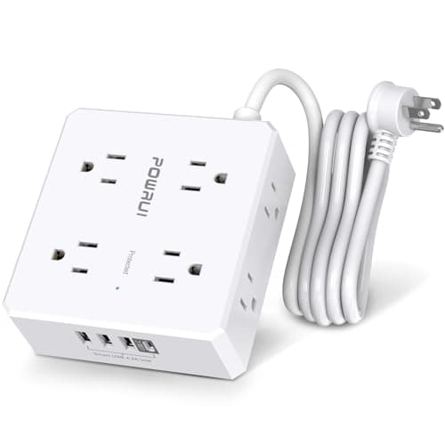 Surge Protector Power Strip - 6 Ft Flat Plug Extension Cord with 8 Widely Outlets and 4 USB Ports(1 USB C), 3 Side Outlet Extender for Home Office, White, ETL Listed