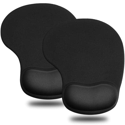 JIKIOU Mouse Pad, 2 Pack Ergonomic Mouse Pads with Comfortable Gel Wrist Rest Support and Lycra Cloth, Non-Slip PU Base for Easy Typing Pain Relief Durable and Easy to Clean Small Black