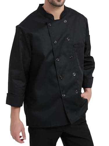 KITCHIEF Chef Jacket Black Chef Coat Long Sleeve Chef Clothes Men,Chef Uniform for Kitchen,Restaurant,Hotel Uniform (Black, 3X-Large)
