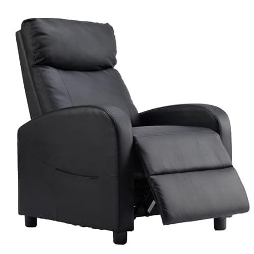 Sweetcrispy Recliner Chair PU Leather Recliner Sofa No Massage, Home Theater Seating with Lumbar Support, Adjustable Push Back Overstuffed High-Density Sponge Reclining for Living Room, Jet Black
