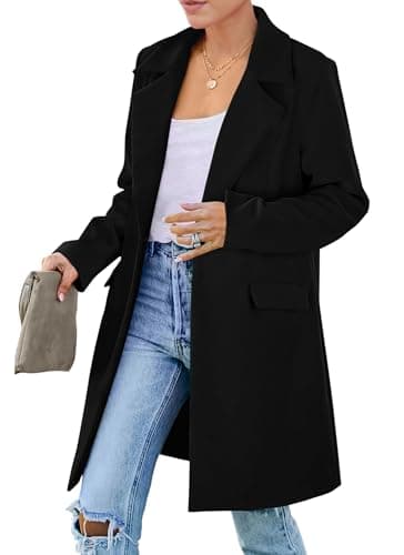 PRETTYGARDEN Women's 2025 Fall Long Blazer Jackets Long Sleeve Lapel Pockets Loose Fit Work Casual Blazers Outerwear (Black,X-Large)