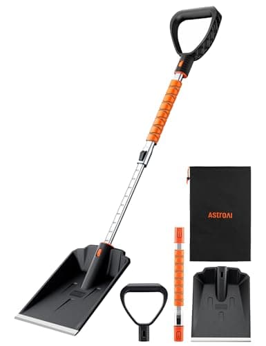 AstroAI Lightweight Snow Shovel for Driveway, Extendable Snow Shovel for car with Thickened Aluminum Handle and Blade, Portable and Multifunctional for Cars, Snowmobiles, Camping and Emergency