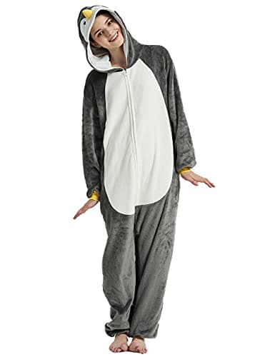 ABENCA Penguin Onesie Adult Animal Costume Women Pajamas One Piece Cosplay Halloween Christmas.Grey.S