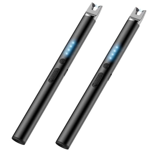 TOPKAY 2 Packs Electric Candle Lighters, Christmas Stocking Stuffers Gifts for Women Mom Men Wife Sister,Windproof Flameless USB Rechargeable Plasma Arc Long Lighter for Grill Firework Kitchen
