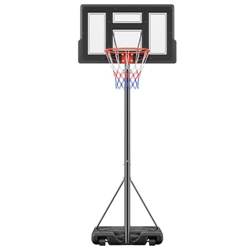 Sweetcrispy Portable Basketball Hoop Outdoor 6.1-10ft Adjustable Height, 44 Inch Shatterproof Backboard/Shock Absorbent Rim, Fillable Base, 2 Wheels for Backyard/Driveway