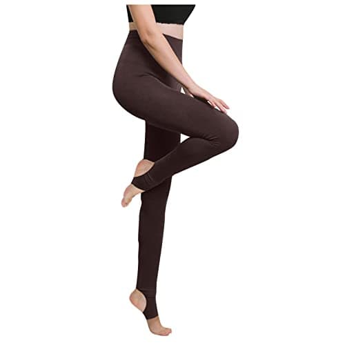 Stirrup Leggings Women High Waisted Fleece Lined Yoga Pants Comfy Stretchy Compression Stockings Solid Color Thermal Base Layer Thick Warm Tights Sherpa Lined Gym Workout Leggings Athletic Pants