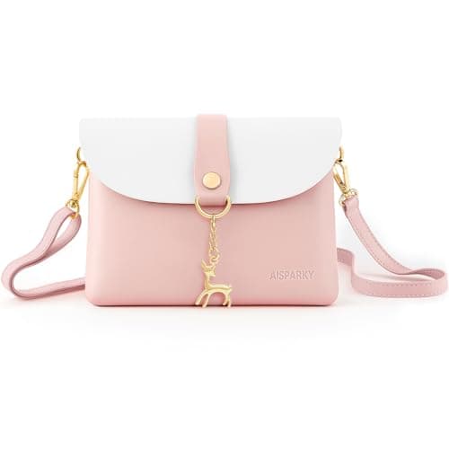 Small Crossbody Purse, PU Leather Small Purse for Girls With Pendant With Strap/Gold Chain Strap (Pink)
