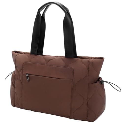 Tote Bag Purse for Women Shoulder Bag, Lightweight Puffy Work 14" Laptop Bag, Large Carry On Travel Tote with Pockets (Coffee)