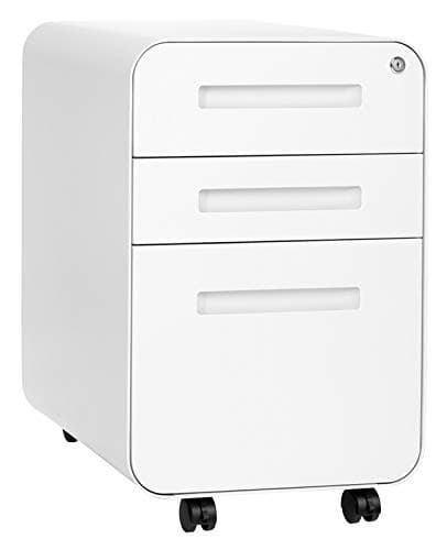 Laura Davidson Furniture Stockpile 3 Drawer File Cabinet with Lock - Under Office Desk Metal Filing Cabinet, Legal/Letter File Folders, Wheels and Stationary Feet, Pre-Assembled, White