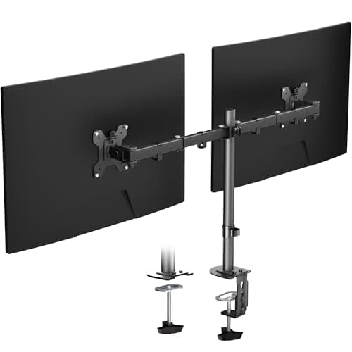 Pholiten Dual Monitor Stand, Heavy Duty Adjustable Monitor Arm Desk Mount for 2 Screens up to 32 Inches, Tilt, Swivel, Rotate, Supports Tilt, Swivel, Rotate, Supports 22 lbs per Monitor Arm
