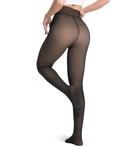 Unesmaro Womens Fleece Lined Tights Fake Translucent Pantyhose Winter Warm Leggings for Cold Weather Thermal Extra Long Black Medium Plus Tall