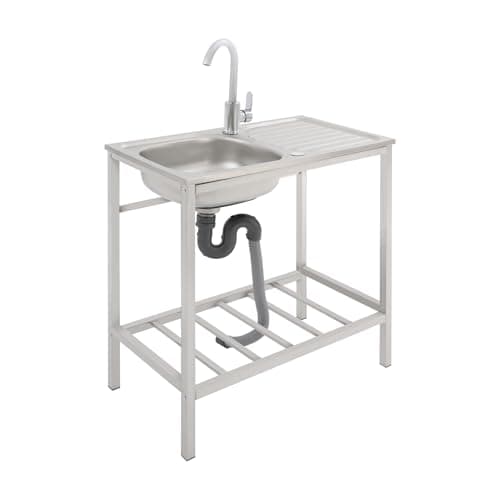 Freestanding Utility Sink with 360° Rotatable Faucet & Filter, Stainless Steel Sink, Single Bowl Laundry Sink for Kitchens, Cafes, Bars, Outdoor, Garage, Restaurant, 29.5" X 15.7" X 29.5" In
