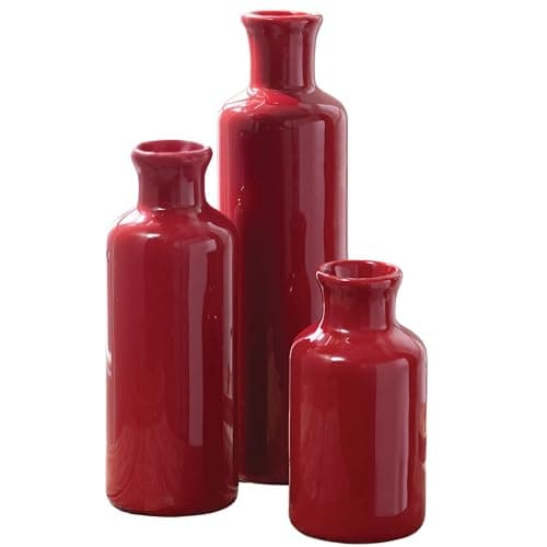 Sullivans Vase Set, Farmhouse Decor, Aesthetic Room & Boho Decor, Vases for Your Kitchen, Bedroom, Office, Living Room & Bathroom, Shelf Decor, Centerpiece Table Decorations, Red Vases (CM2407)