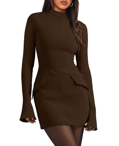 OFEEFAN Holiday Dresses for Women 2025 Long Sleeve Bodycon Dress for Women Coffee XL