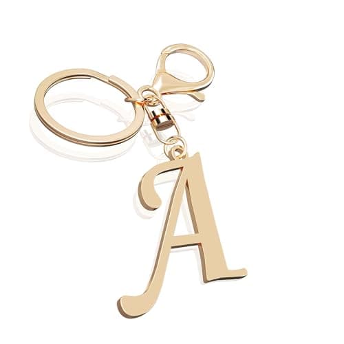 Suweibuke Cute Stainless Steel Gold Initial Letter Keychain for Women Girl, Charms for Key Handbag Backpack Bag, Personalized Gift (Gold-A)