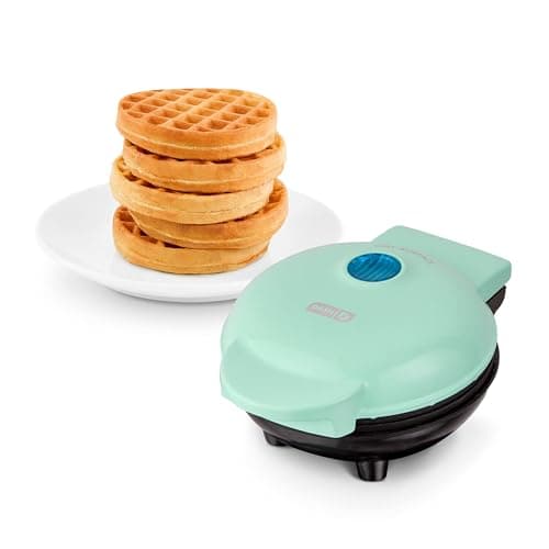 DASH Mini Waffle Maker - 4” Waffle Mold, Nonstick Waffle Iron with Quick Heat-Up, PTFE Nonstick Surface - Perfect Mini Waffle Maker for Kids and Families, Just Add Batter (Aqua)