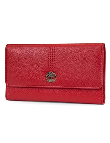 Timberland Leather RFID Flap Wallet Clutch Organizer, Cherry (Pebble)