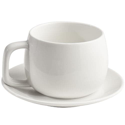 ionEgg Porcelain Coffee Cup with Saucer 270ml/9oz, Minimalist Design, Perfect for Latte, Cappuccino, and Tea, White