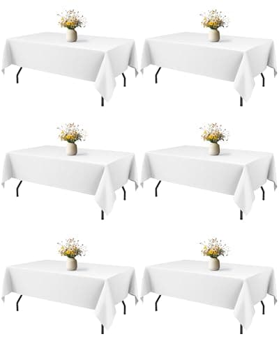Niuara White Fabric Rectangle Table Cloth - 6 Pack, 60" × 84" Washable Tablecloth for 5FT Tables, Wrinkle-Resistant & Heat-Proof Table Cover for Weddings, Dinners & Parties