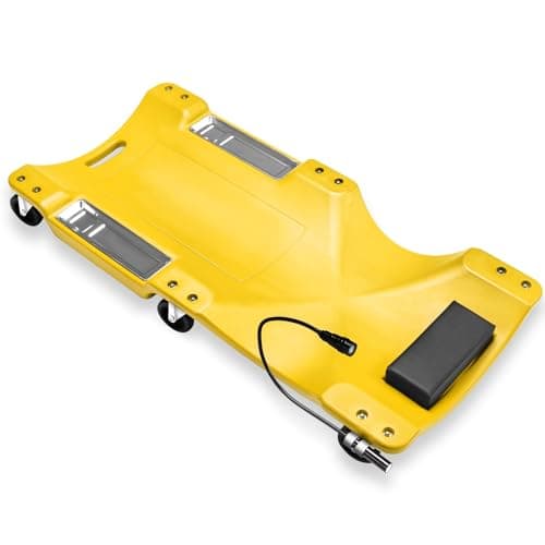 Auto Dynasty 40 Inches Mechanic Creeper, Automotive Garage Repair Low Profile Under Car Rolling Creeper with LED Light and Padded Headrest, Plastic, Yellow