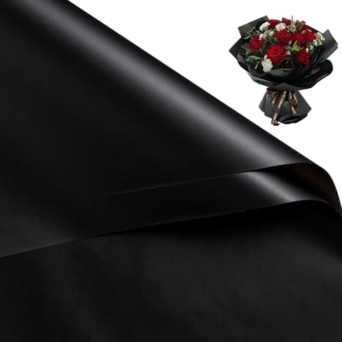 WRAPAHOLIC 20 Sheets Flower Wrapping Paper - 22.4 x 22.4 inch Pure Black Water-Resistant Floral Bouquet Wrapping Paper, Florist Supplies Packaging for Wedding Birthday Gift DIY