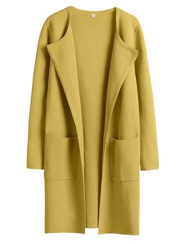 ANRABESS Womens Cardigan Sweater Open Front Knit Long Coatigan Dressy Casual Jacket Coat 2025 Fall Outfits Classy Clothes Yellow Medium