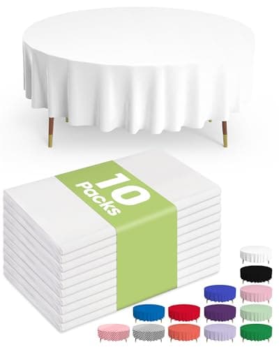 Pureegg Plastic Table Cloth Disposable - 10 Pack, Disposable Table Cloths for Parties, Decorative Round Tablecloths, 84'' White Plastic Tablecloth, Leakproof & Sturdy, White