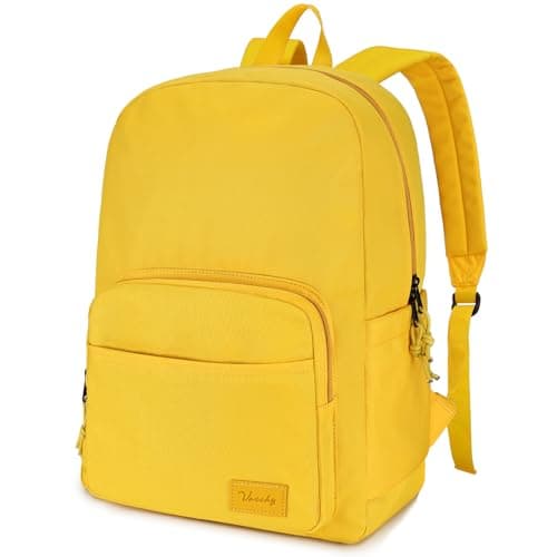 VASCHY School Backpacks, Lightweight Bookbag Schoolbag for Boys Girls Casual Basic Simple Daypack for Women Yellow