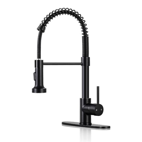 DJS Kitchen Faucets with Pull Down Sprayer Matte Black - Dual Mode Setting Single Handle 1 or 3 Holes Commercial Black Kitchen Sink Faucet with Deck Plate for Farmhouse RV Vessel Basin