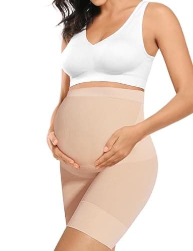 Maternity Dress Maternity Shapewear Baby Shower Dress Shorts Womens Elastic High Waist Mid Thigh Pregnancy Shaper Maternity Dress for Photoshoot Nude L