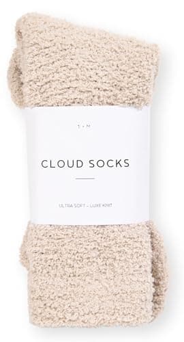 Cozy Sock For Women | Fuzzy Ultra-Luxe Cloud Sock Gifts For Women & Men | Warm & Cozy Fuzzy Unisex Sleep Socks | Super Soft Luxurious Fabric With Bonus Travel Tote, (Stone, 1 Pair)
