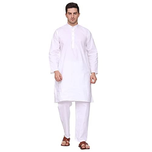 ITOS365 Men Cotton Kurta Pyjama Pajama Set Casual Regular Ethinic Wear Indian Dress White XL