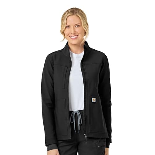 Carhartt Rugged Flex Scrubs for Women, Bonded Fleece Jacket - Black, M