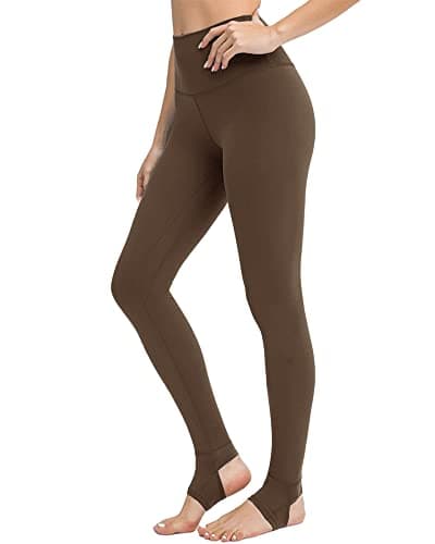 Aurgelmir Women's High Waisted Yoga Stirrup Leggings Tummy Control Stretch Gym Workout Running Tights Pants Coffee