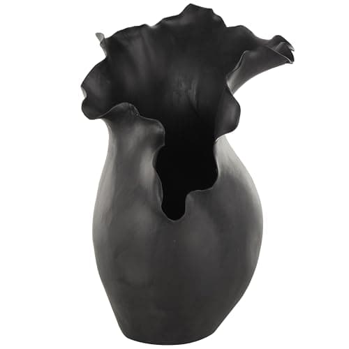 Deco 79 Ceramic Abstract Decorative Vase Floral Inspired Centerpiece Vase with Wavy Edge, Flower Vase for Home Decoration 10" x 8" x 16", Black