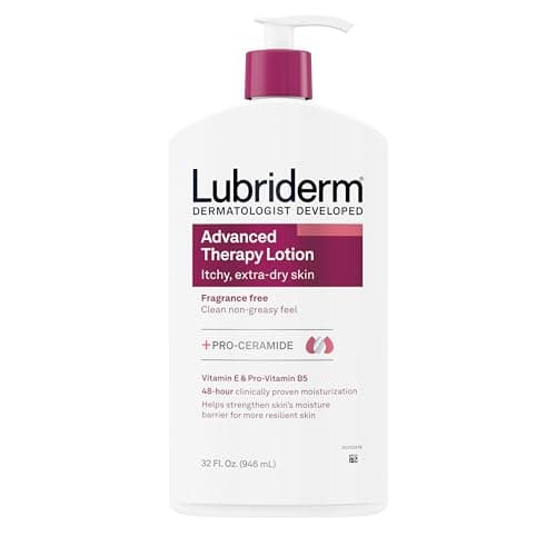 Lubriderm Advanced Therapy Moisturizing Hand and Body Lotion + Pro-Ceramide with Vitamin E and Pro-Vitamin B5, Non-Greasy, Fragrance-Free, Intense Hydration for Itchy, Extra Dry Skin, 32 FL OZ