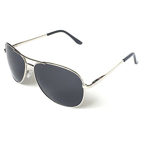 J+S Premium Military Style Classic Aviator Sunglasses, Polarized, 100% UV protection for Men Women (Large Frame - Silver Frame/Black Lens)…