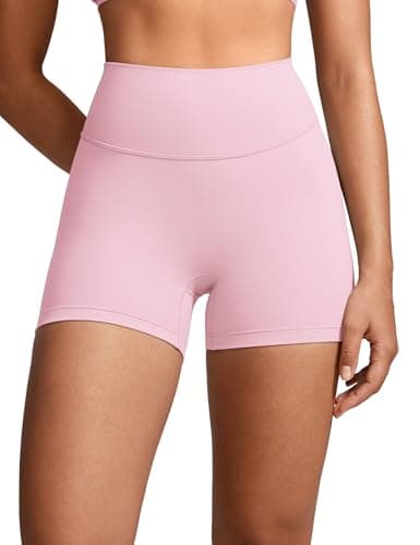 INGIA Womens High Waist No Front Seam Biker Shorts 4 Inches Running Volleyball Spandex Yoga Gym Workouts Milk Pink Medium