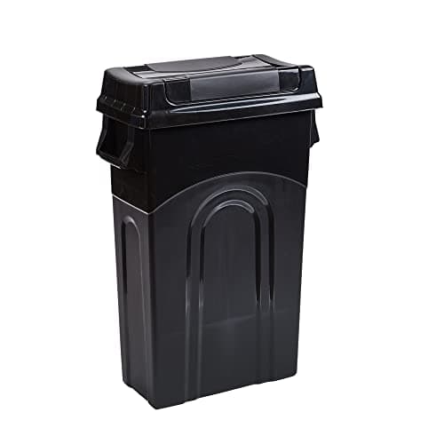 United Solutions Highboy Waste Container with Swing Lid, 23 Gallon, Space Saving Slim Profile and Easy Bag Removal, Handles for Easy Carrying, Indoor/Outdoor Use, Black (Pack of 1)