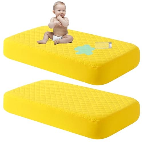 NTBAY 2 Pack Waterproof Crib Mattress Protector, Quilted 28"x52" Toddler Fitted Sheet - Machine Washable - Soft and Breathable Mattress Pad Cover for Crib, Nursery, Daycare, Cot, Yellow