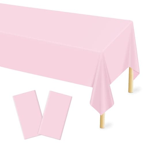 Mulbozy 2 Pcs Light Pink Plastic Tablecloth for Rectangle Table, 54 × 108 inches Disposable Pink Party Table Covers for Gril Birthday, Wedding, Baby Shower, Mermaid Party Decoration