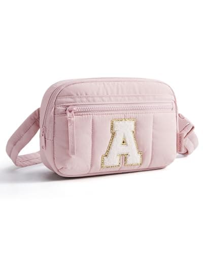 BAGSMART Fanny Pack for Girls, Puffy Initial Belt Bag Cute Letter Fanny Pack for Women, Fashion Waist Packs for Traveling A