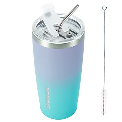 BJPKPK Insulated Stainless Steel Tumbler, Coffee Cup with Lid and Straw, Double Wall Vacuum Travel Mug, Powder Coated Leakproof Tumbler Cup,Lavender Green