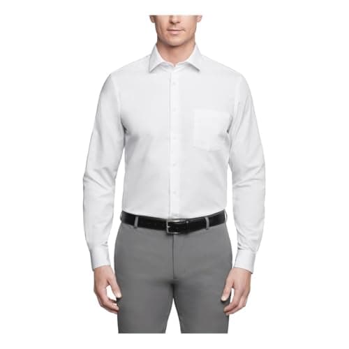 Van Heusen Men's Dress Shirt Regular Fit Poplin Solid, White, 16.5" Neck 34"-35" Sleeve