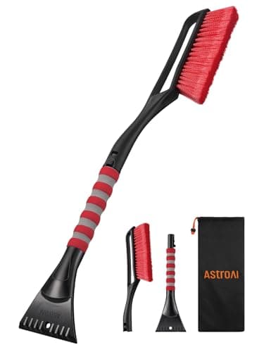 AstroAI 27" Snow Brush and Ice Scrapers for Car Windshield, Detachable Snow Scrapers with Ergonomic Foam Grip for Cars, Trucks, SUVs (Heavy Duty ABS, PVC Brush, Red)