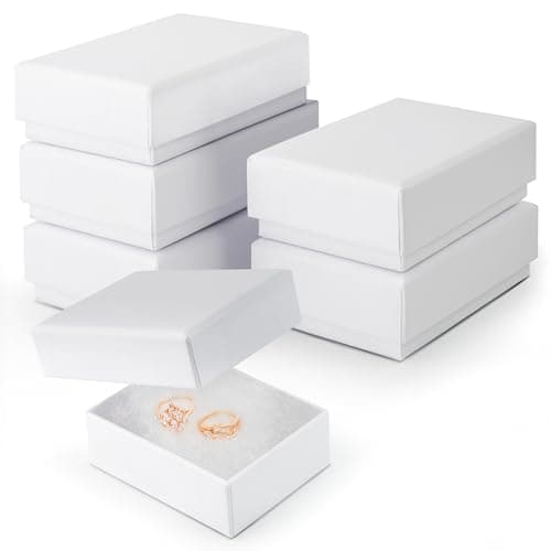 BULK PARADISE 6 Pack Cotton Fill White Cardboard Paper Jewelry Box Gift Size 3.08 x 2.28 x 1.1 Inches Perfect for Small Gifts